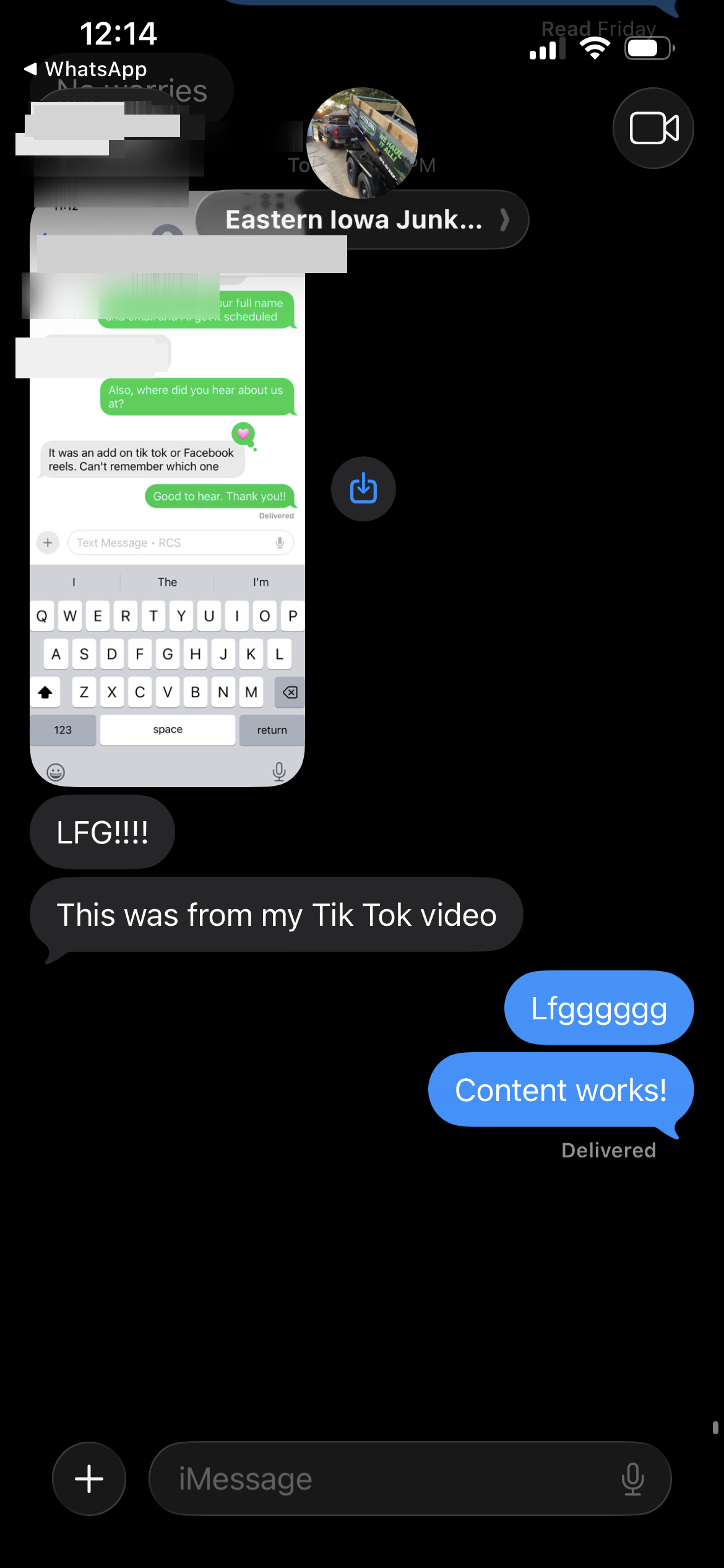 Eastern Iowa , Booked a job Day 1 from TikTok content