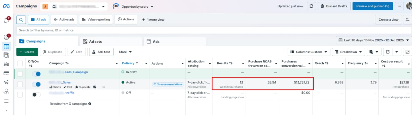 Client results screenshot