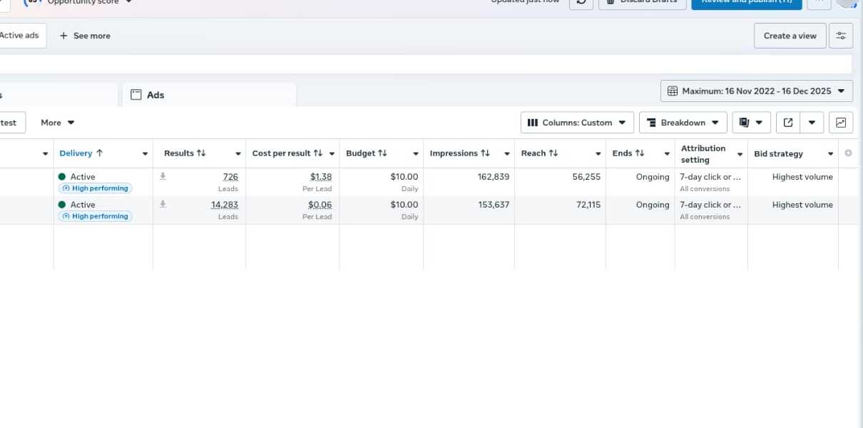Client results screenshot